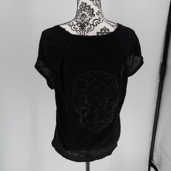 Skull Cashmere Pullover Sweater Rhinestone Skull M - Picture 7 of 9